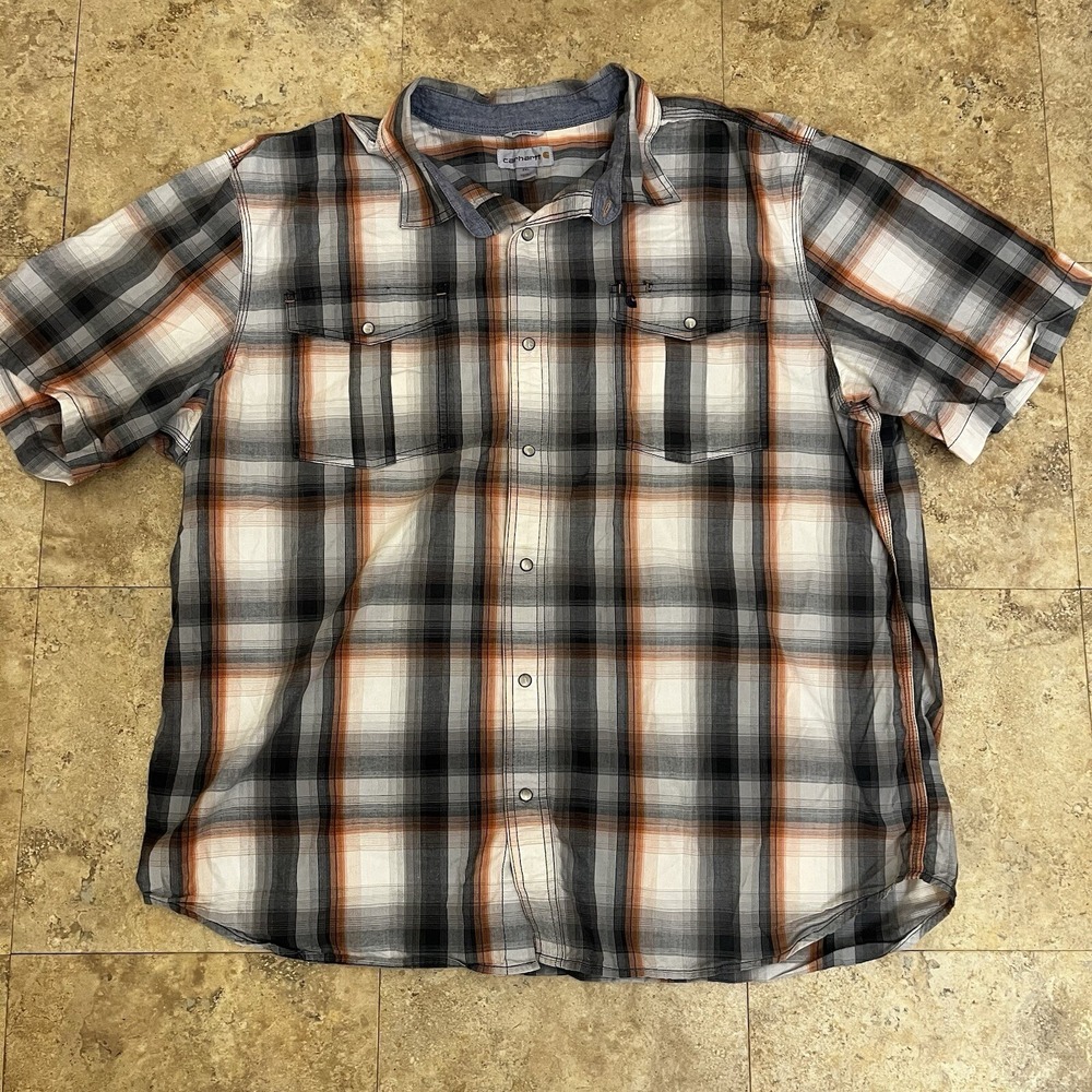 Carhartt Relaxed Fit Plaid 2-XLShort Sleeve Shirt With Pearl Snaps Men's Medium
